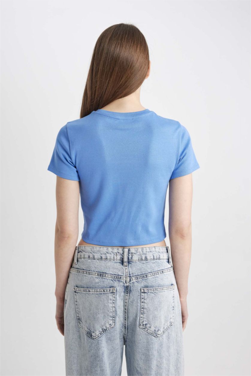 Woman Blue Slim Fit Ribana Short Sleeve T-Shirt