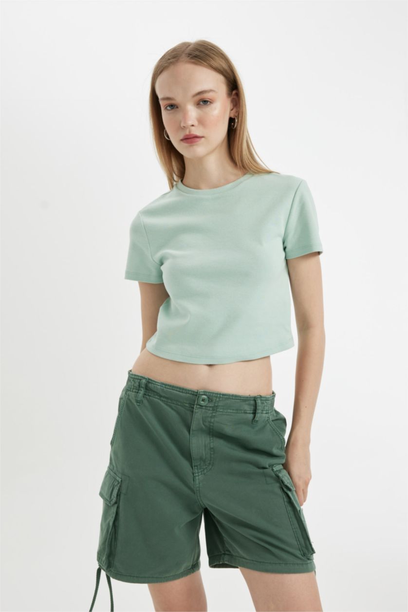 Women Mint Slim Fit Ribana Short Sleeve T-Shirt