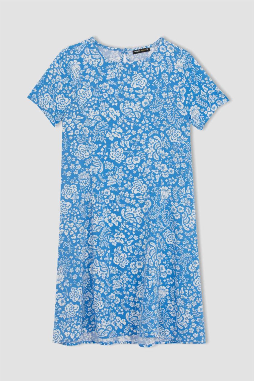 نساء أزرق فاتح فستان صيفي قصير بقصة مريحة على شكل حرف A بنمط الأزهار