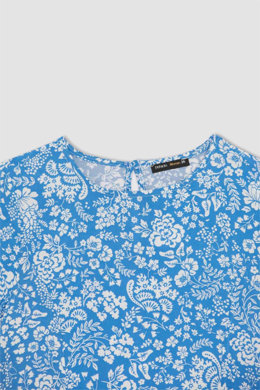 نساء أزرق فاتح فستان صيفي قصير بقصة مريحة على شكل حرف A بنمط الأزهار