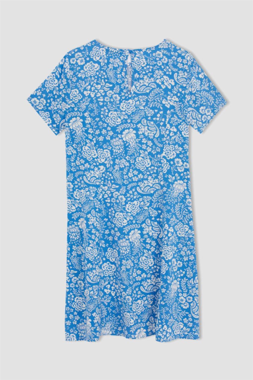 نساء أزرق فاتح فستان صيفي قصير بقصة مريحة على شكل حرف A بنمط الأزهار