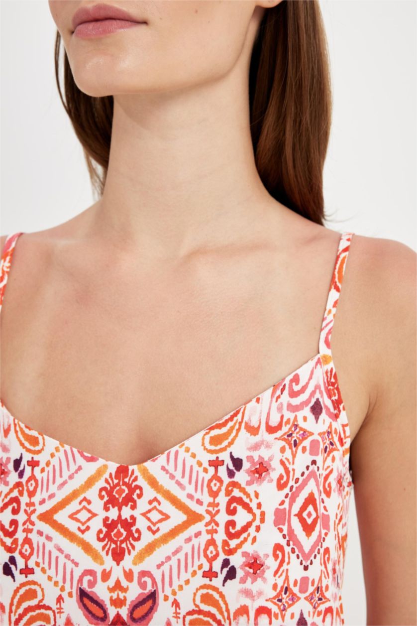 FEMME Orange Combinaison courte à bretelles avec imprimé tropical