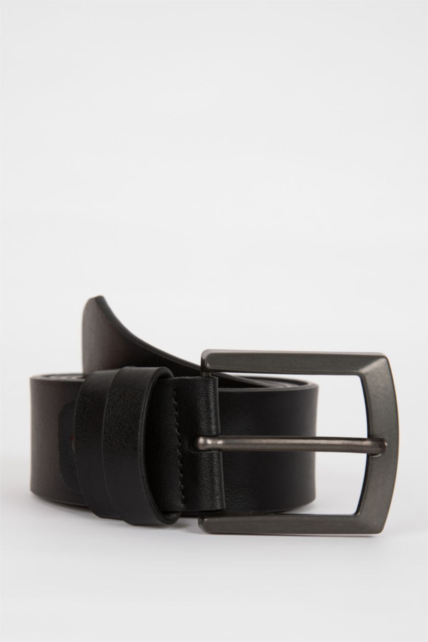 Men Black Man Faux Leather Belt