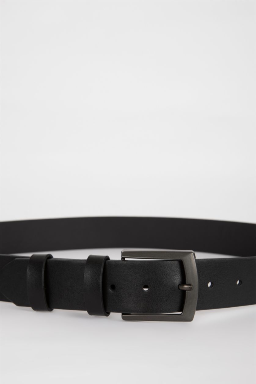 Men Black Man Faux Leather Belt