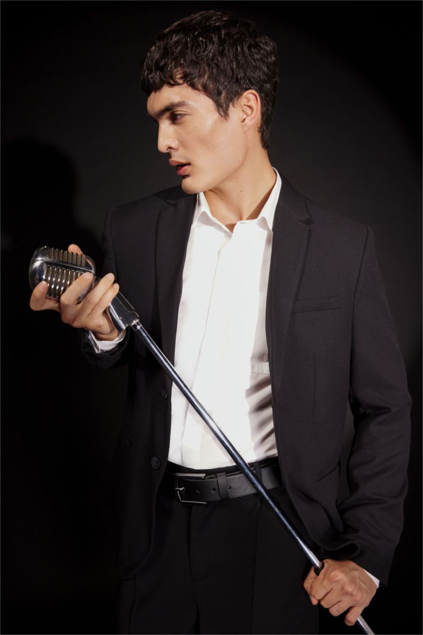 Men Black Man Faux Leather Belt