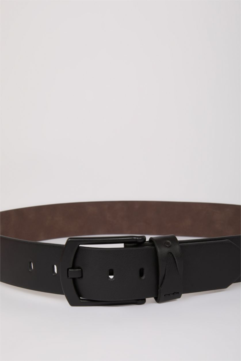 Erkek Siyah Erkek Dikdörtgen Toka Suni Deri Jean Kemeri