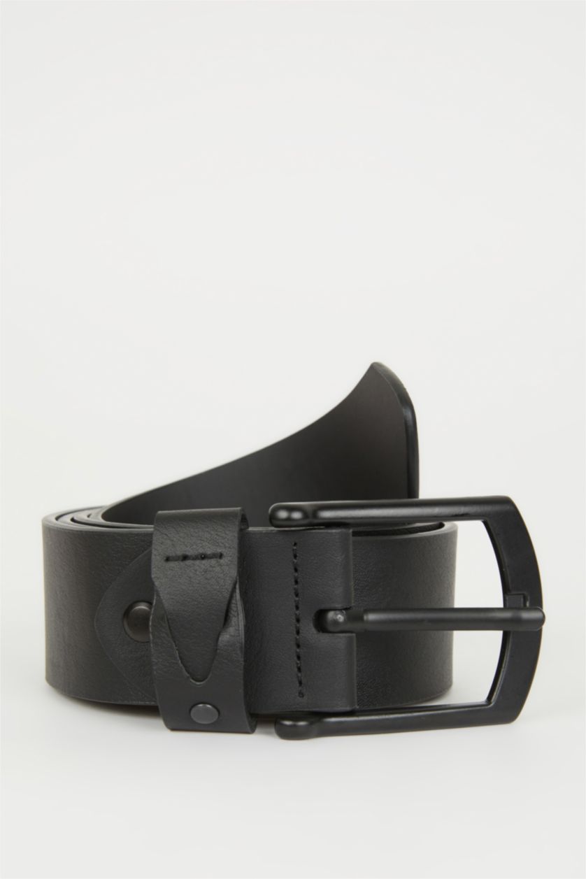 MAN Black Men's Faux Leather Wide Denim Belt