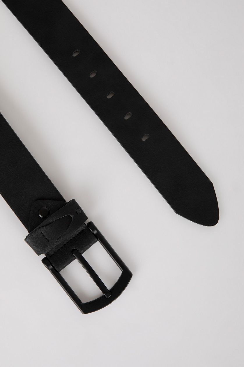 Erkek Siyah Erkek Dikdörtgen Toka Suni Deri Jean Kemeri