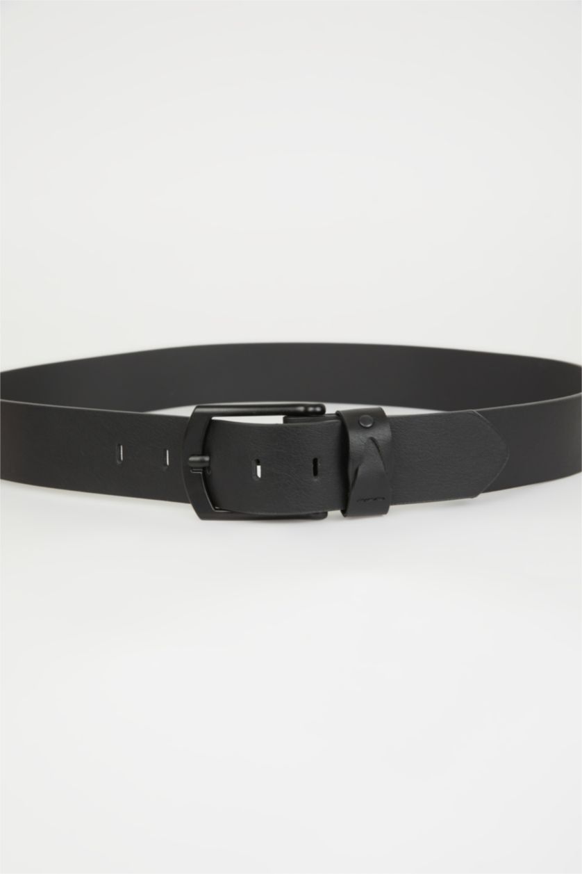 MAN Black Men's Faux Leather Wide Denim Belt