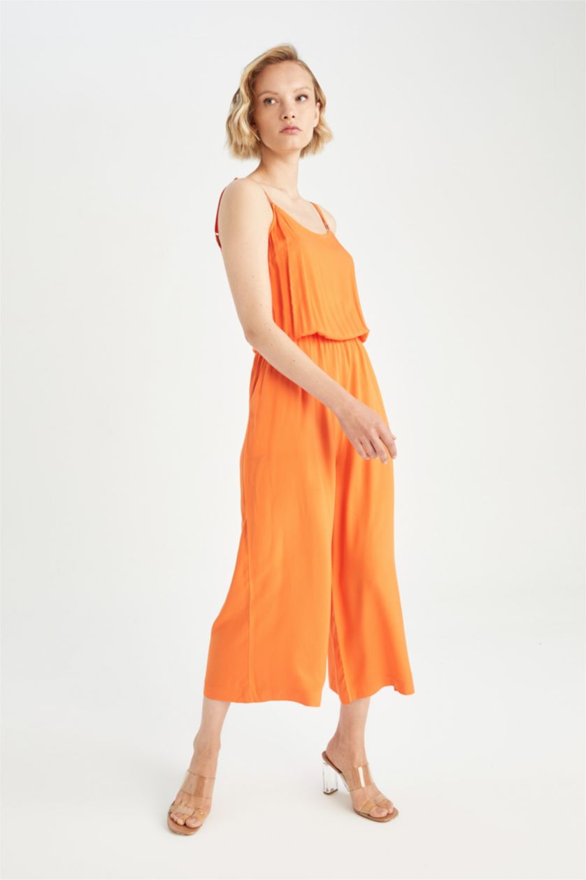 نساء برتقالي جمبسوت بياخة مستديرة بحمالات