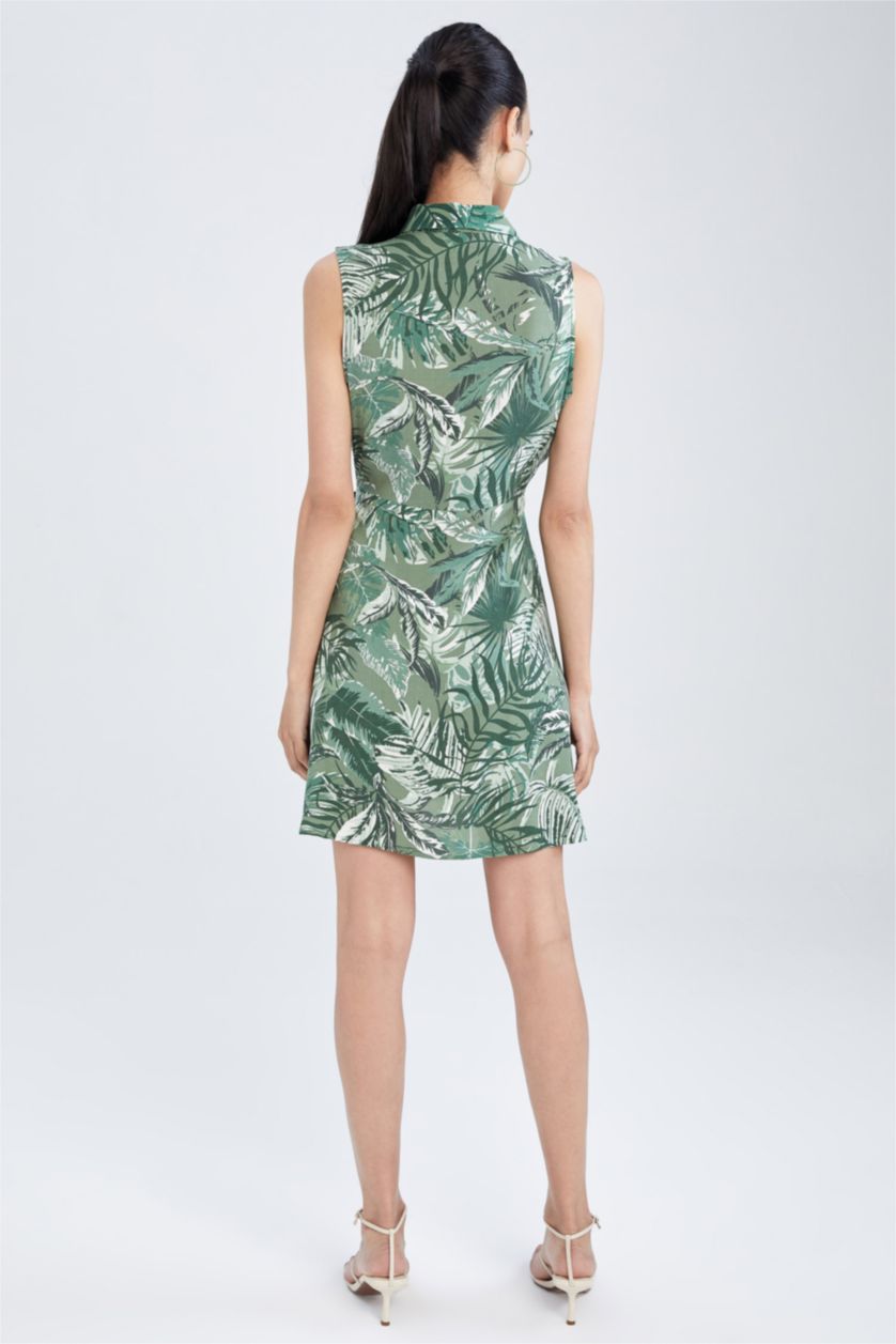 FEMME Vert Clair Mini robe tissée à col chemise et manches courtes