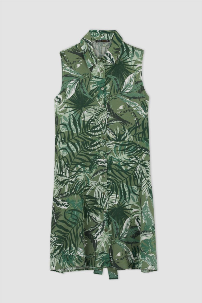 FEMME Vert Clair Mini robe tissée à col chemise et manches courtes