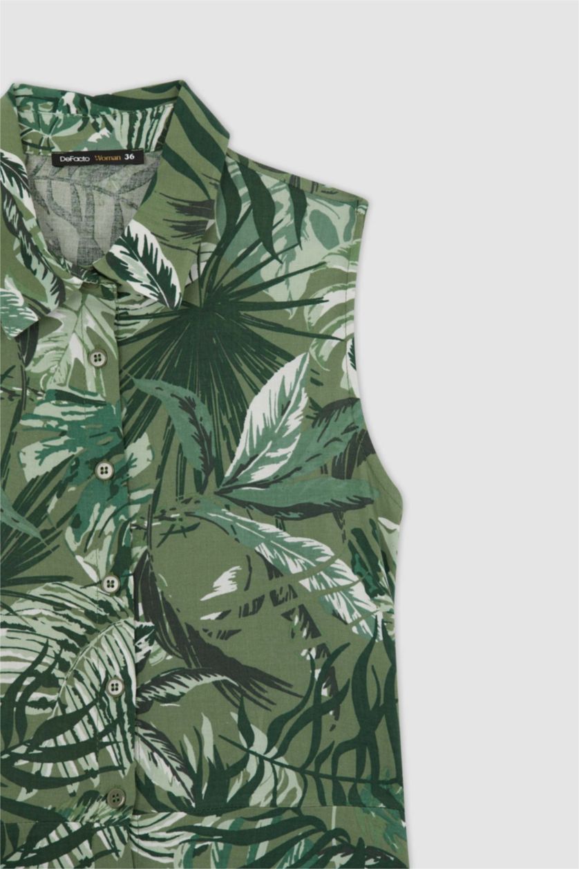 FEMME Vert Clair Mini robe tissée à col chemise et manches courtes