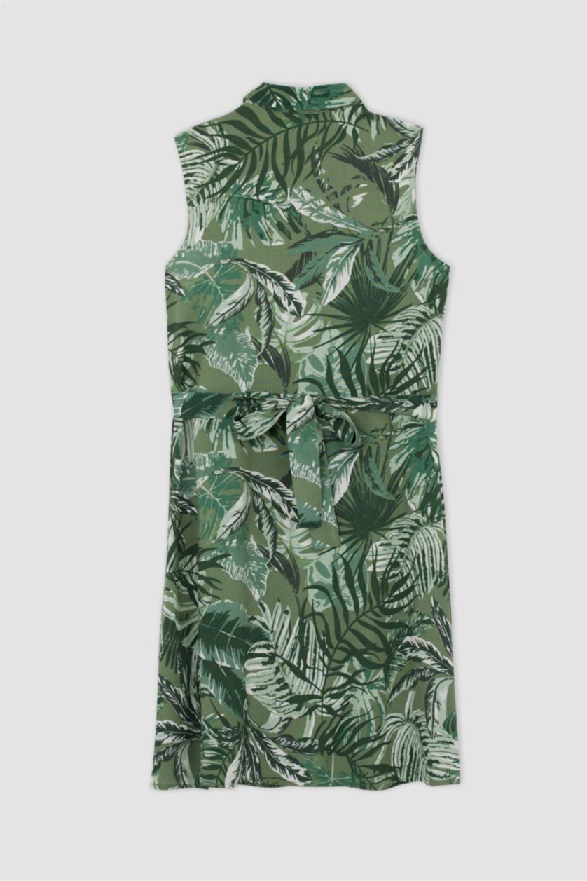 FEMME Vert Clair Mini robe tissée à col chemise et manches courtes