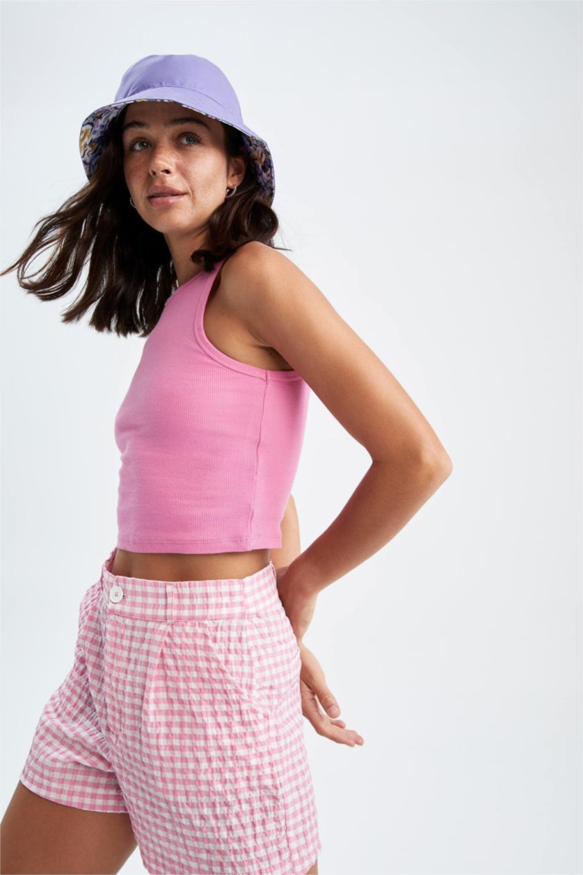 WOMAN Pink Fitted Halter Neck Ribbed Camisole Crop Top