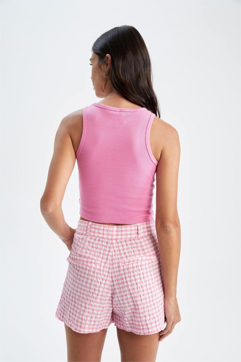 WOMAN Pink Fitted Halter Neck Ribbed Camisole Crop Top