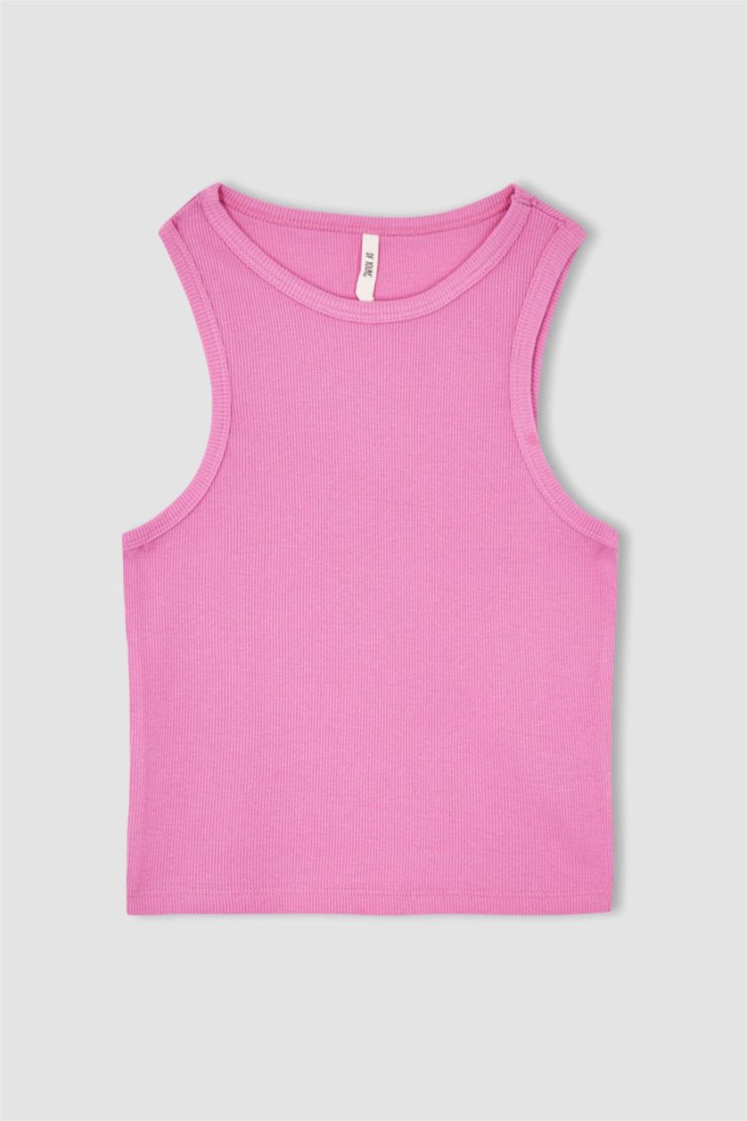 WOMAN Pink Fitted Halter Neck Ribbed Camisole Crop Top