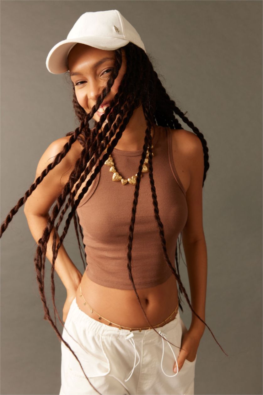 Женщины Коричневый Майка с вырезом приталенного кроя