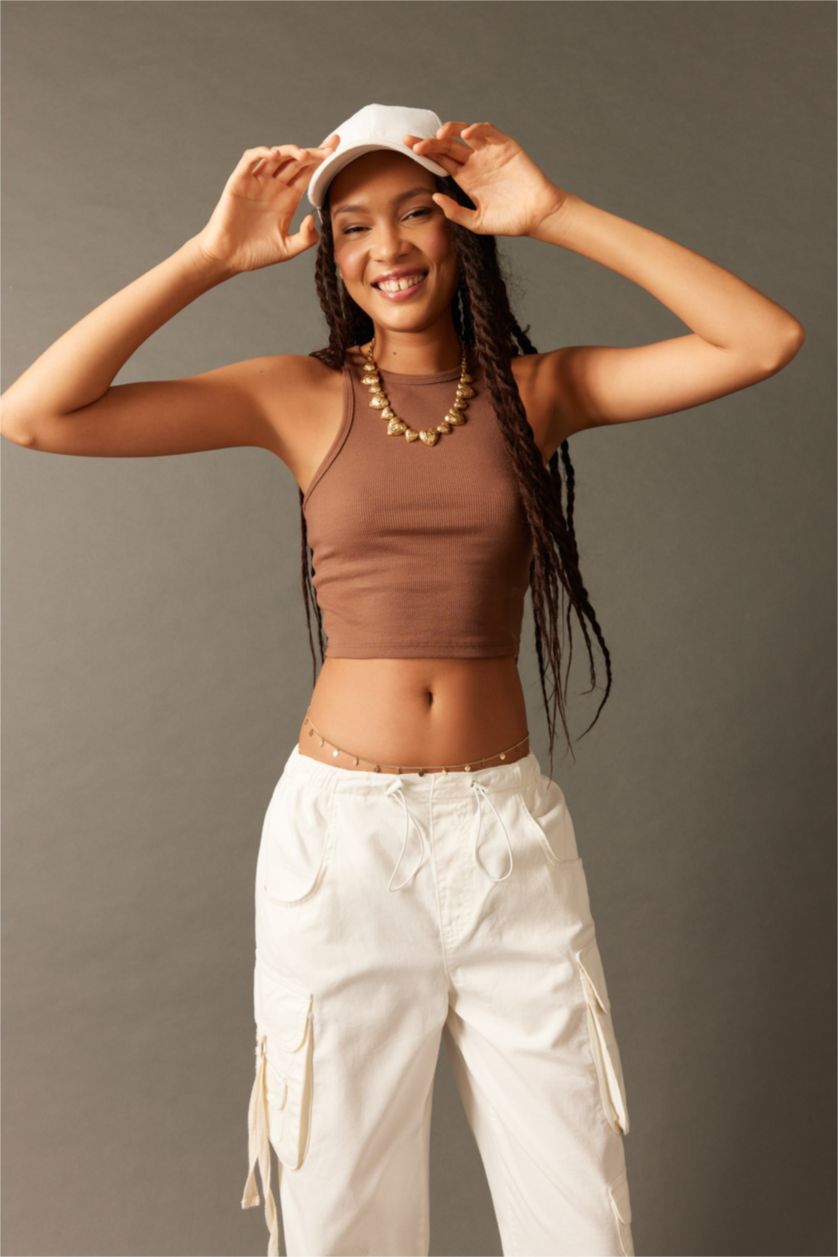 Женщины Коричневый Майка с вырезом приталенного кроя