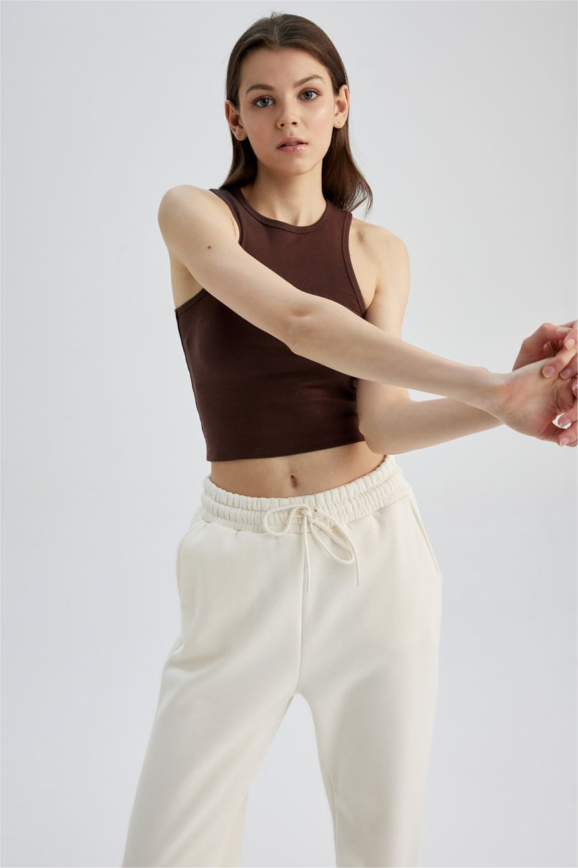 Женщины Коричневый Майка с вырезом приталенного кроя