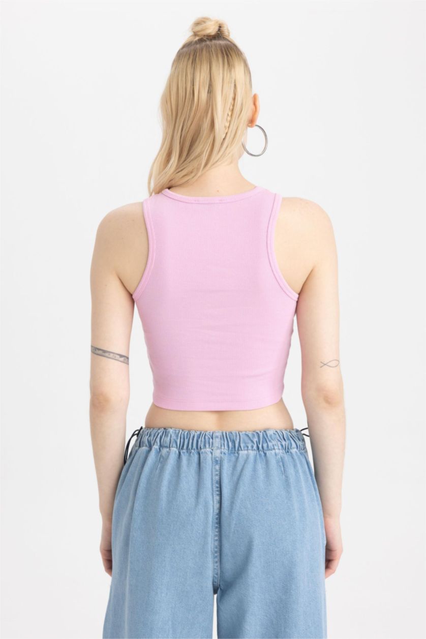 Woman Light Pink Slim Fit Camisole Halter Collar Tank Top