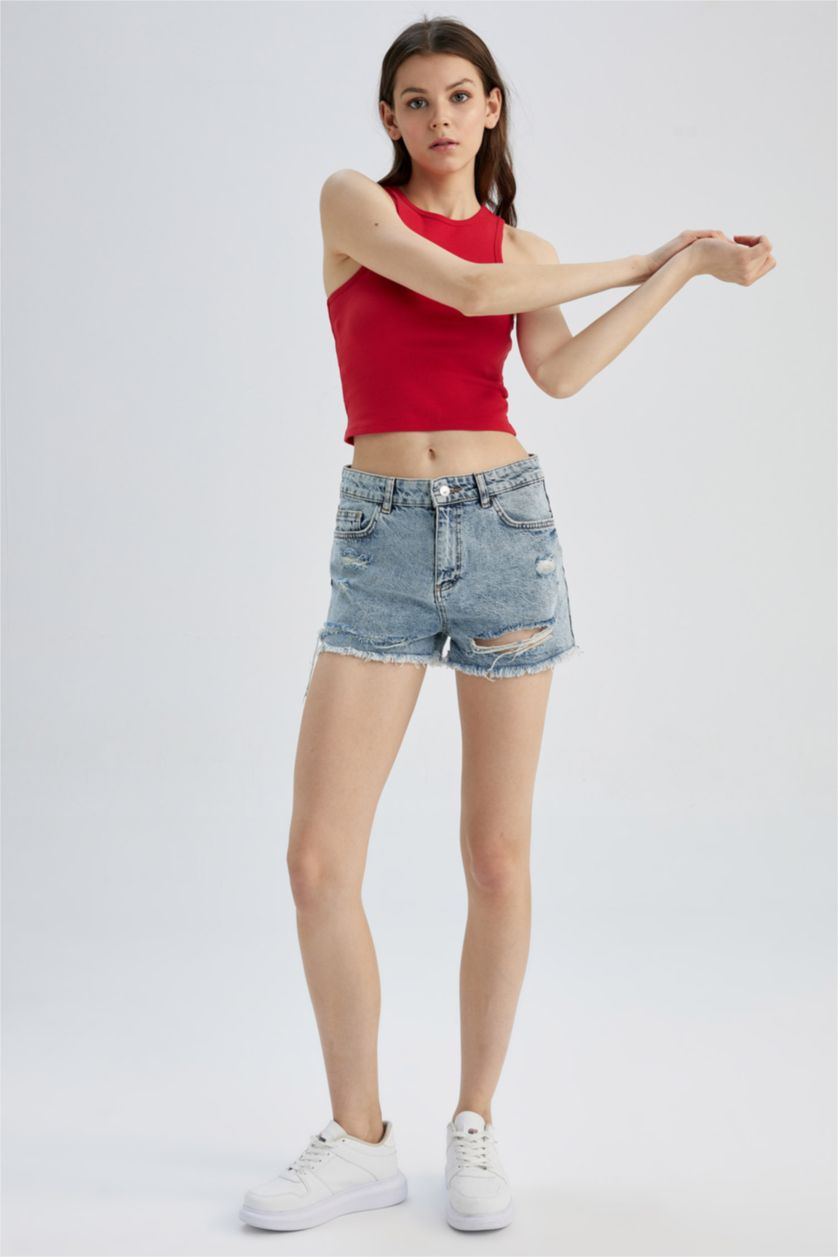 WOMAN Red Fitted Halter Collar Ribbed Camisole Singlet