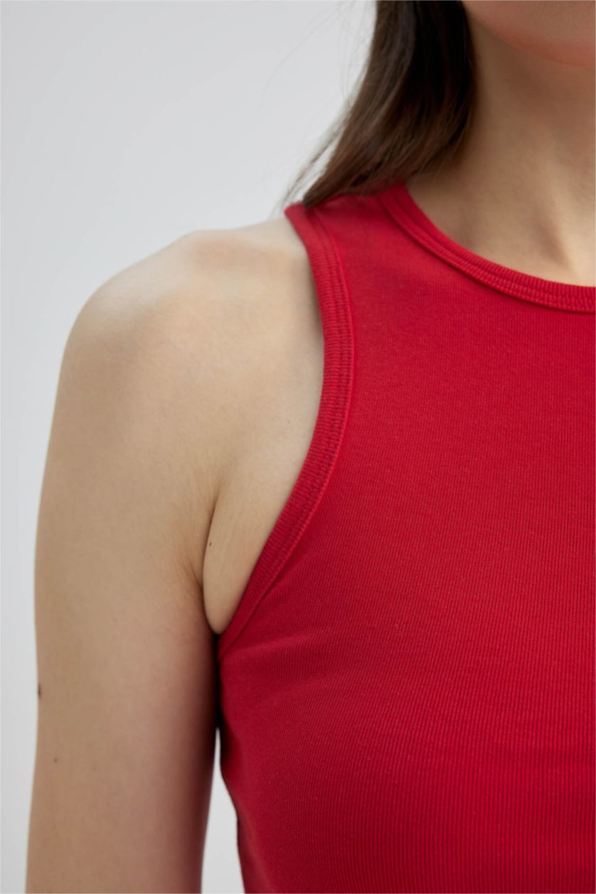WOMAN Red Fitted Halter Collar Ribbed Camisole Singlet