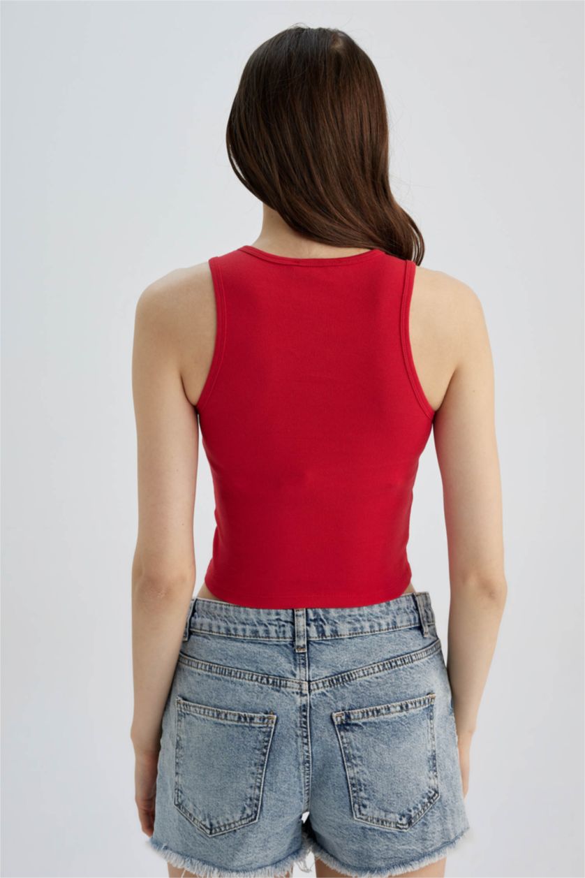 WOMAN Red Fitted Halter Collar Ribbed Camisole Singlet