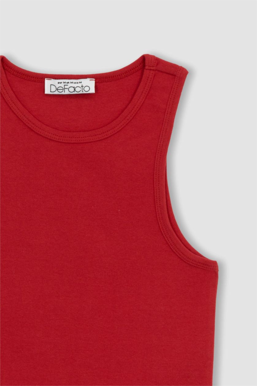 WOMAN Red Fitted Halter Collar Ribbed Camisole Singlet