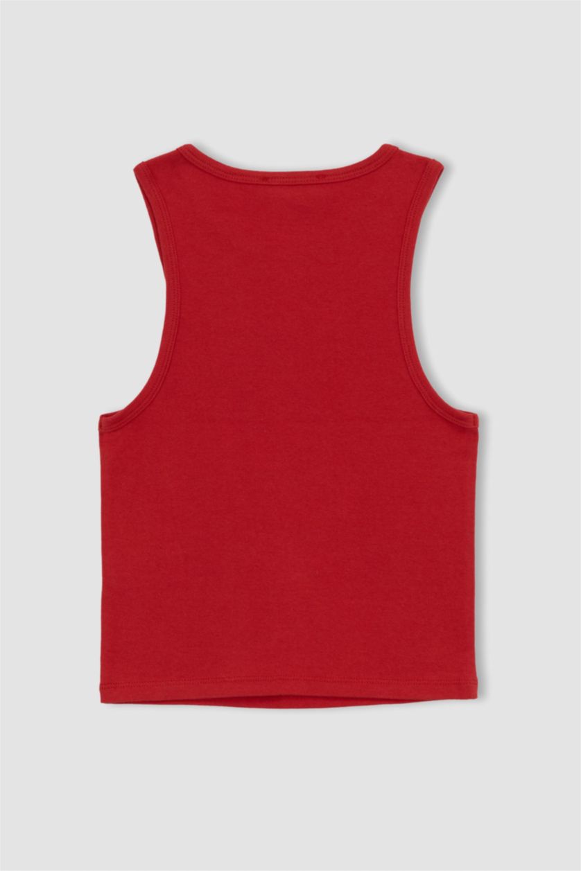 WOMAN Red Fitted Halter Collar Ribbed Camisole Singlet