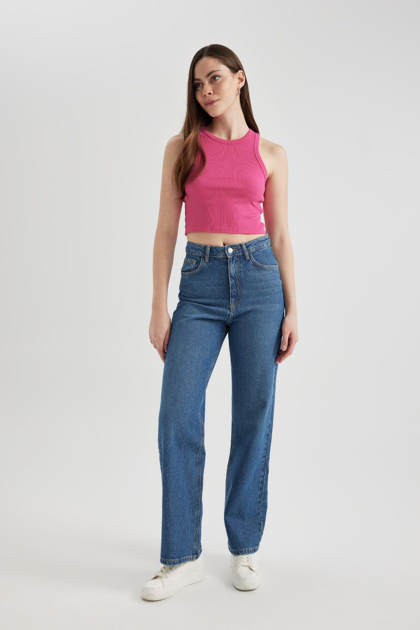 FEMME Rose Débardeur Slim Basique à col licou et à côtes