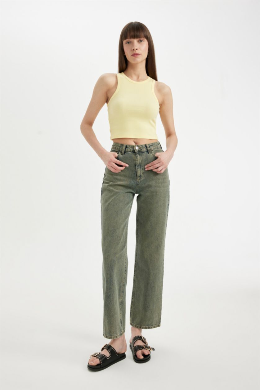 WOMAN Yellow Fitted Halter Neck Ribbed Camisole Crop Top