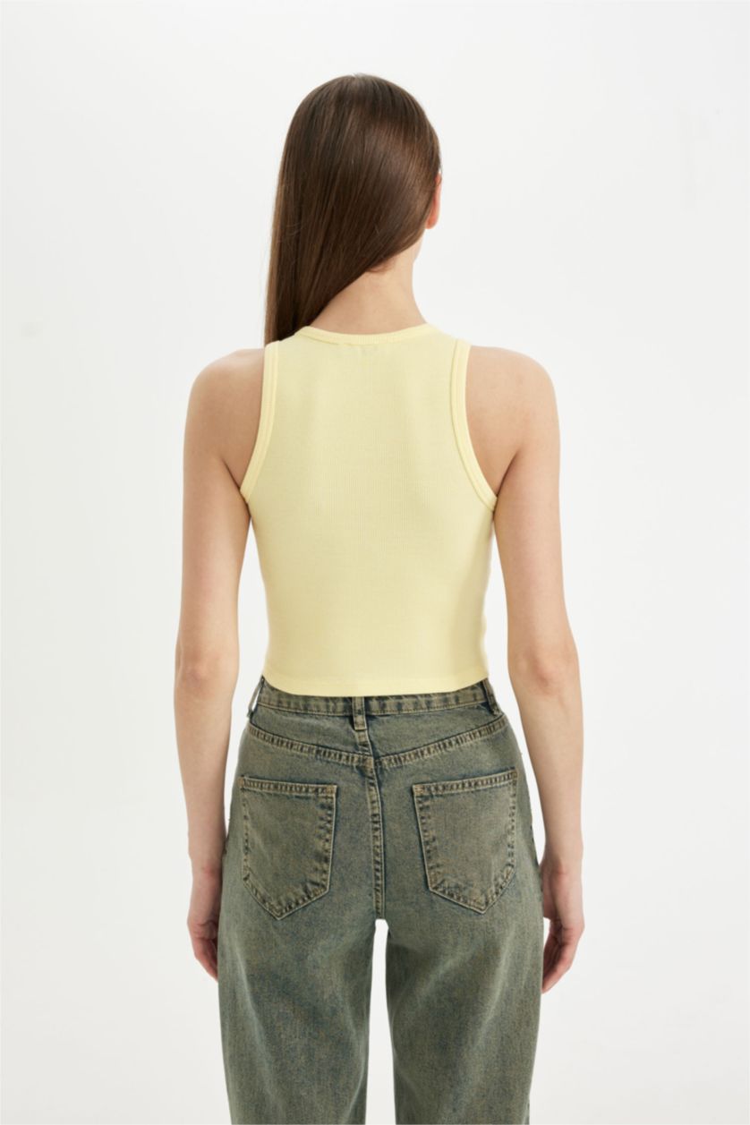 WOMAN Yellow Fitted Halter Neck Ribbed Camisole Crop Top