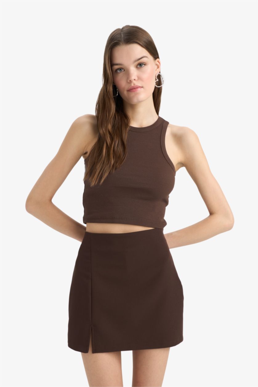 Женщины Коричневый Топ Halter с рифлением