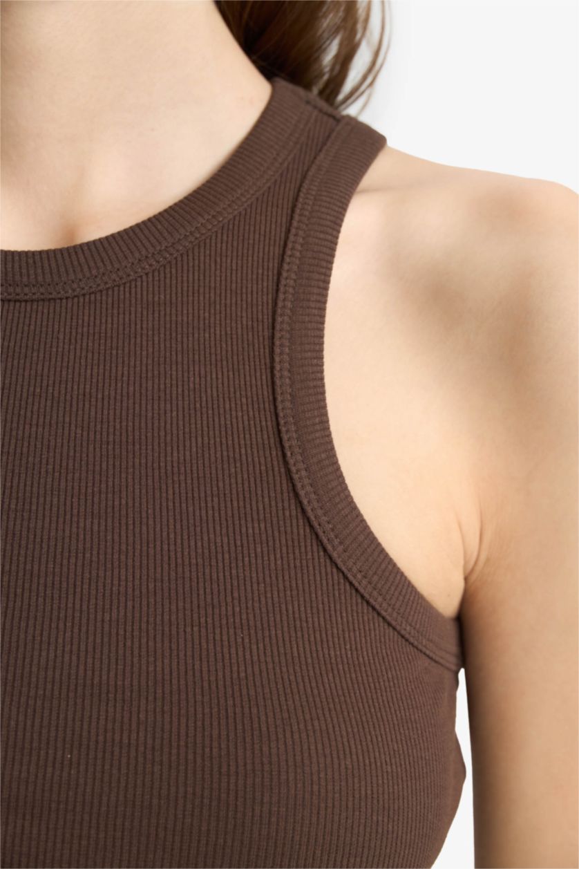 Женщины Коричневый Топ Halter с рифлением