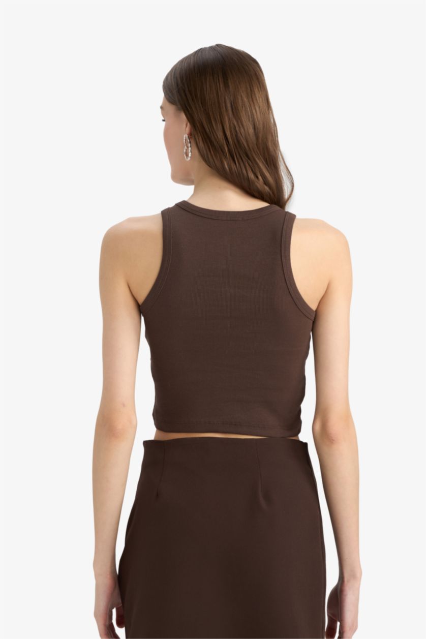 Женщины Коричневый Топ Halter с рифлением