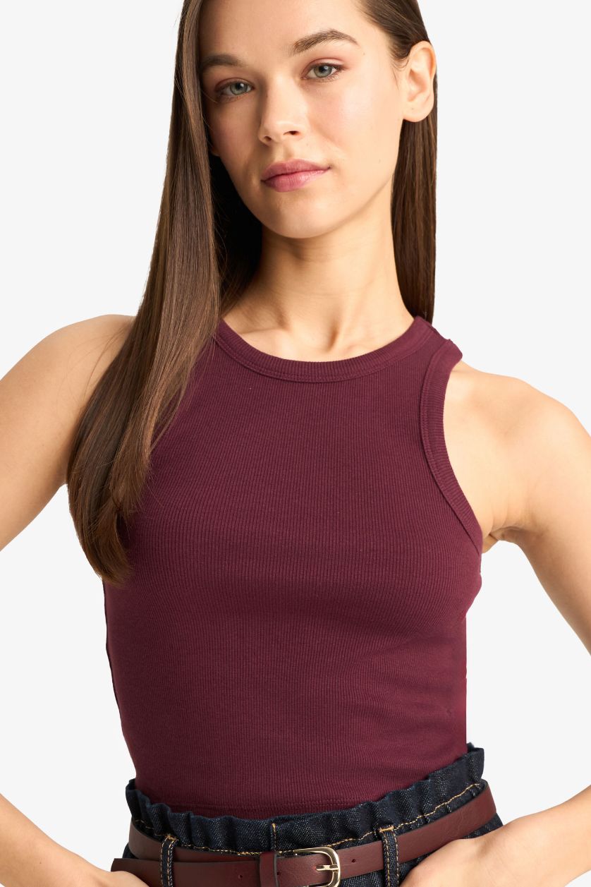 Женщины Бордовый Топ Halter с рифлением