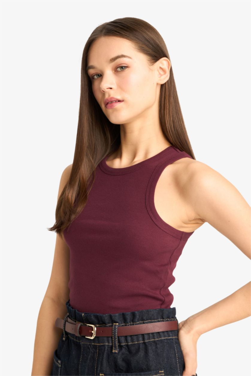 Женщины Бордовый Топ Halter с рифлением