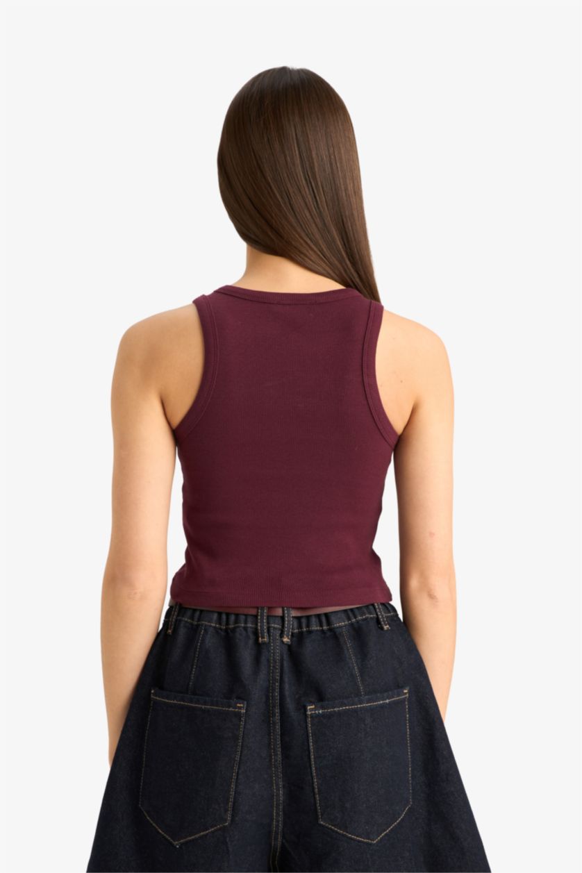 Женщины Бордовый Топ Halter с рифлением