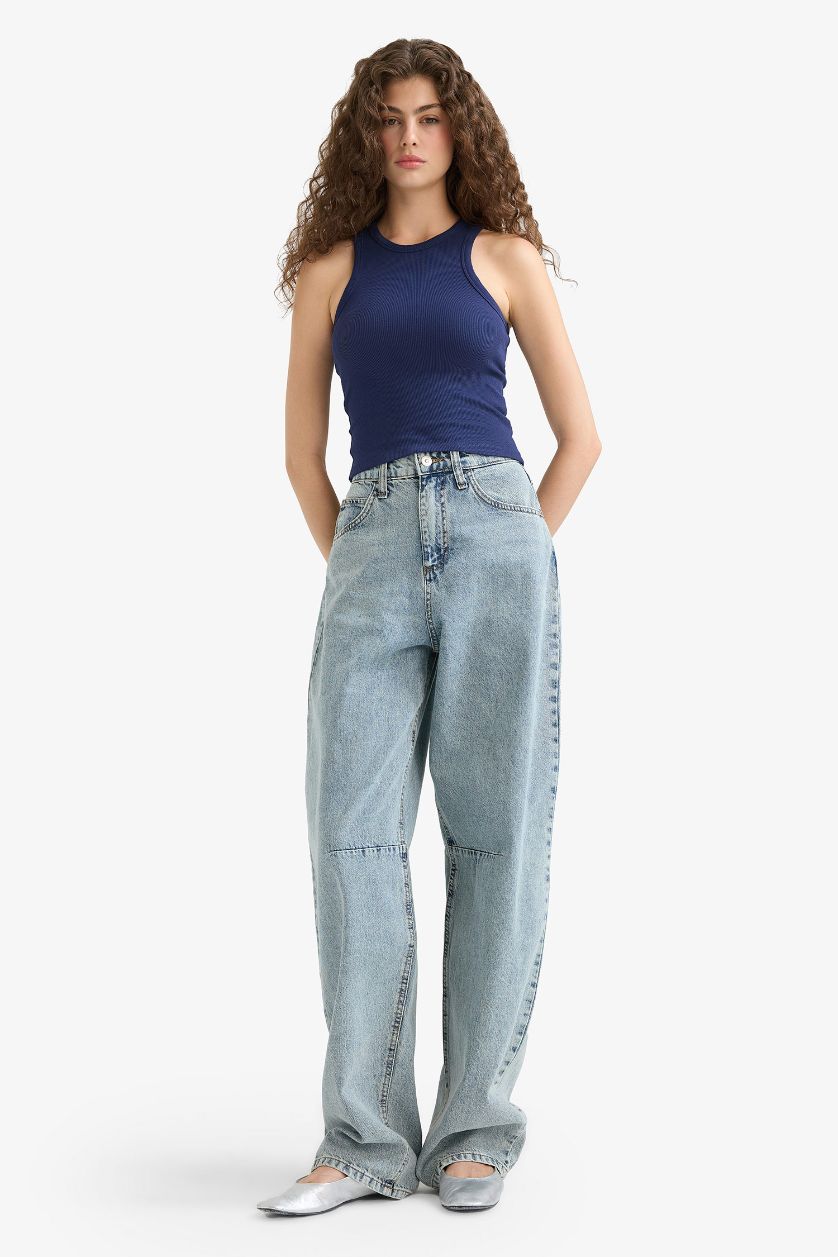 WOMAN NAVY Slim Fit Camisole Halter Collar Tank Top