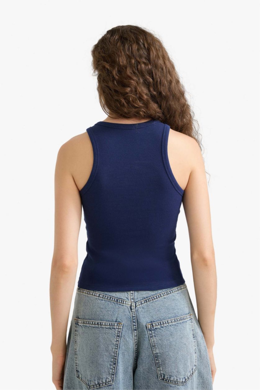 WOMAN NAVY Slim Fit Camisole Halter Collar Tank Top