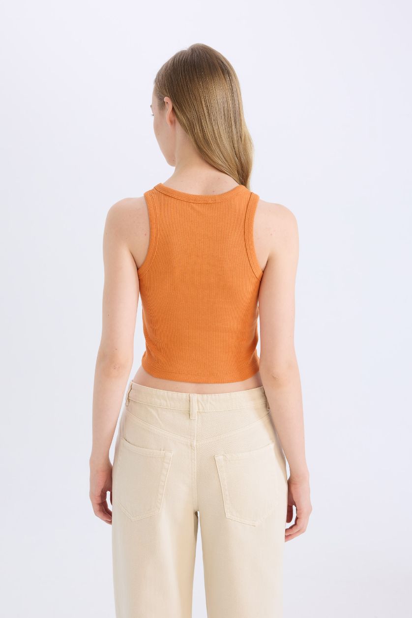 Kadın Turuncu Fıtted Halter Yaka Fitilli Kaşkorse Atlet