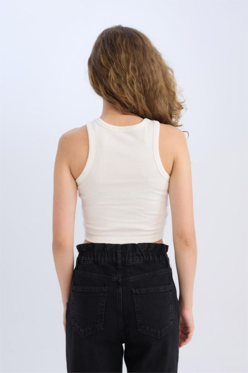 Kadın Kırık Beyaz Afra x DeFacto Fitted Halter Yaka Fitilli Kaşkorse Atlet