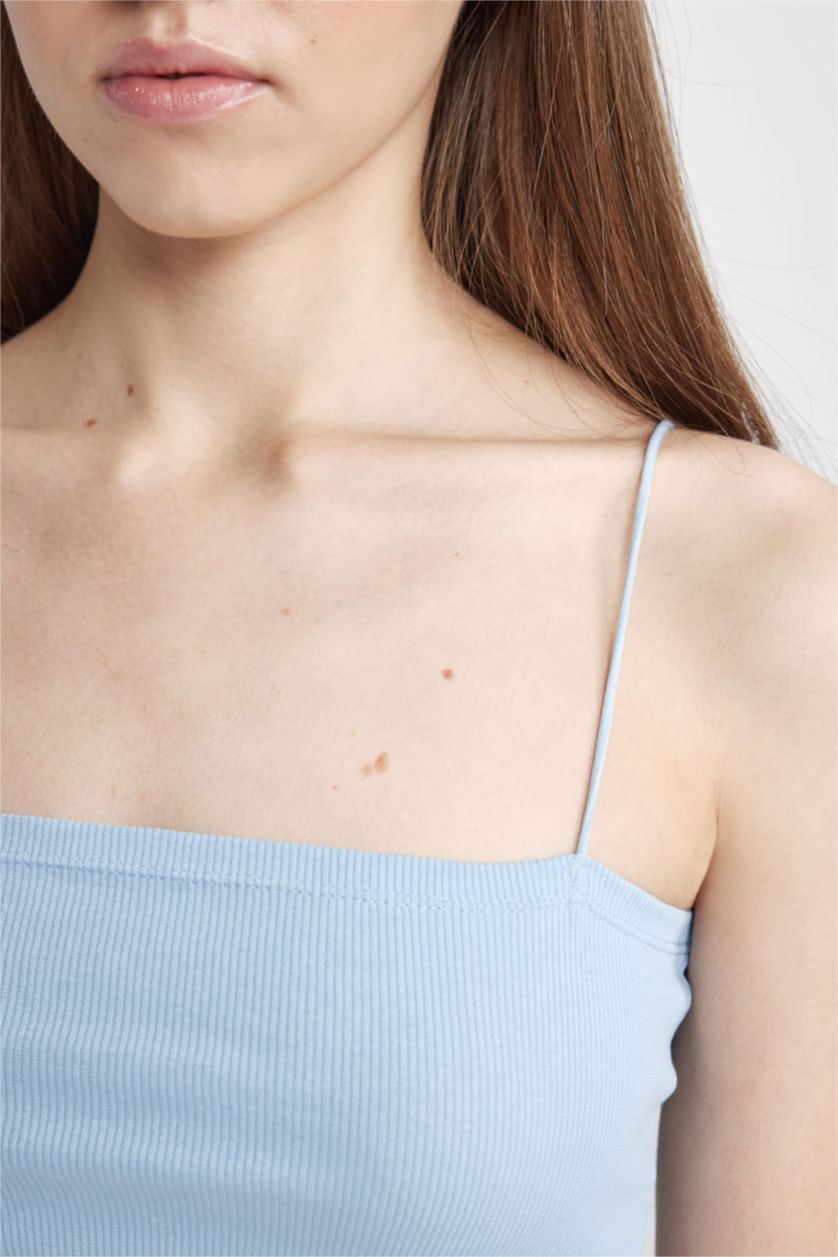 Woman Blue Fitted Ribbed Camisole Crop Top