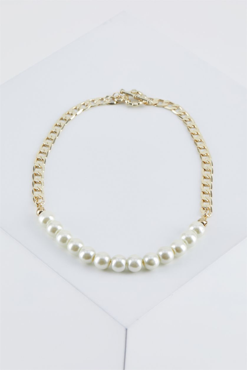 FEMME Altın Collier ras de cou à chaîne épaisse et perle