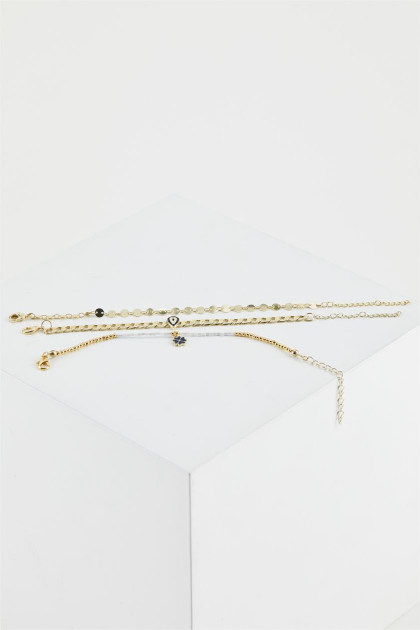 WOMAN Altın Evil Eye Bead Multi Chain Bracelet