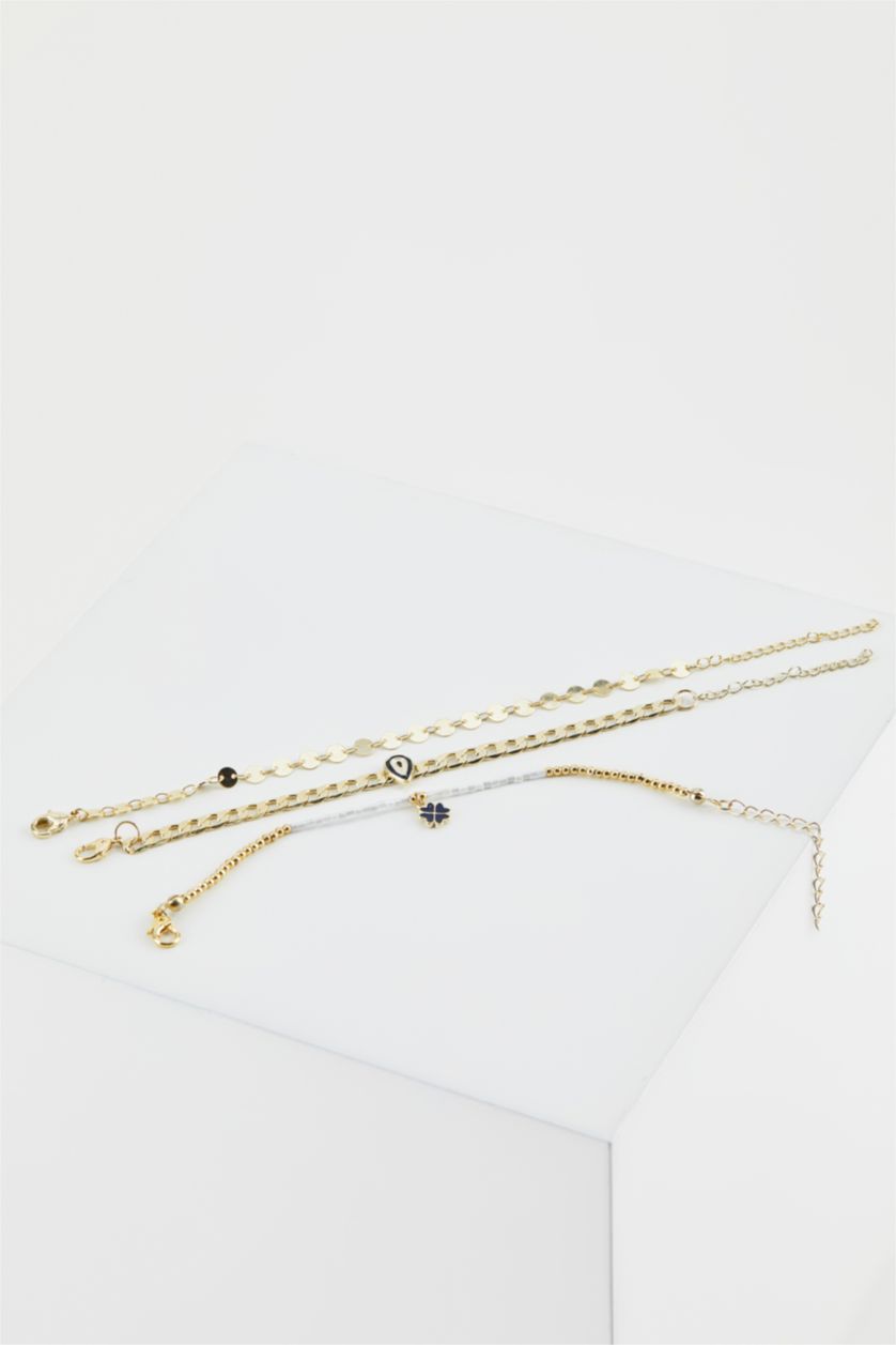 WOMAN Altın Evil Eye Bead Multi Chain Bracelet