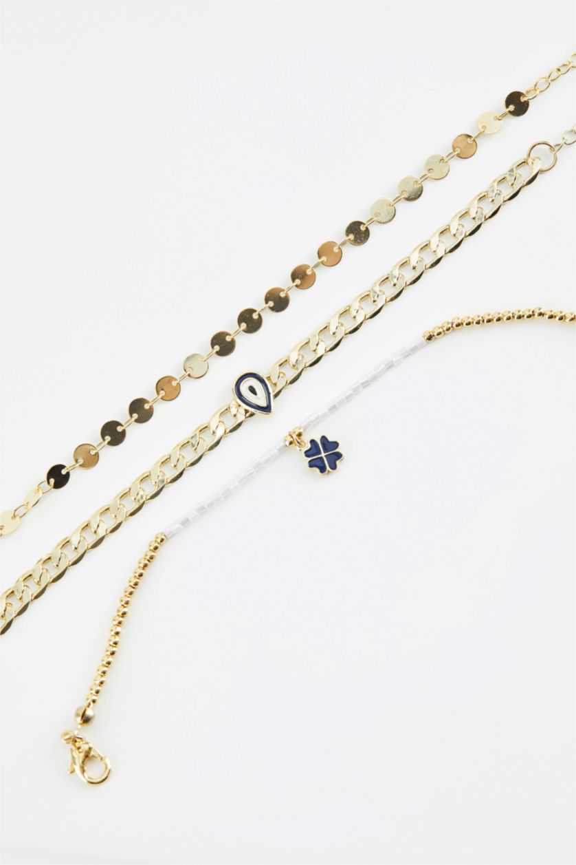 WOMAN Altın Evil Eye Bead Multi Chain Bracelet