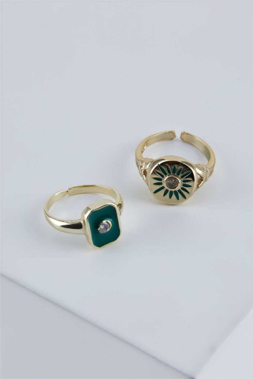 WOMAN Green 2 Piece Enameled Ring
