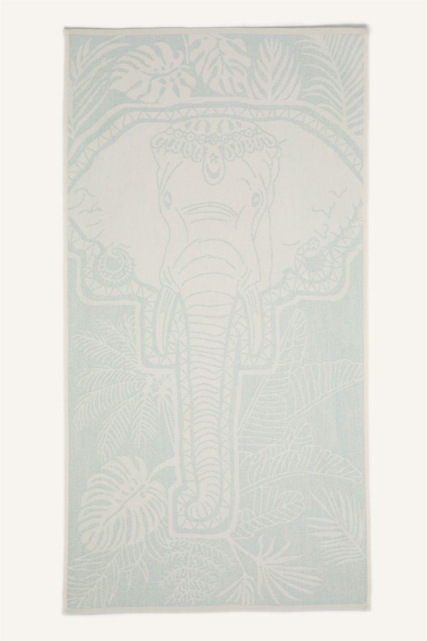 Kadın Yeşil Desenli Pamuklu Plaj Havlusu